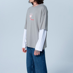 เสื้อยืดแขนยาวผ้าคอตตอนหนาแบบ 2 in 1 สองชั้น ทรงโอเวอร์ไซส์  รับสกรีนลายตามสั่ง  ชายเสื้อแบบดิบ  เสื้อยืดเจอร์ซีย์ผู้ชาย - Product Image 2