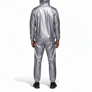 Traje de sauna con capucha plateada para hombre, ropa de entrenamiento para ejercicio en casa, sudadera con capucha para pérdida de peso, chándal con capucha para sauna - Product Image 4