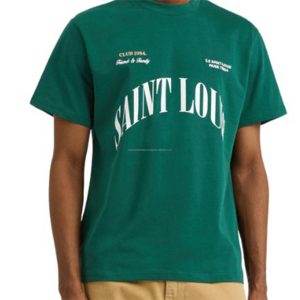 T-shirt en coton vert pour homme Saint Louis, manches courtes, col rond, imprimé lettres, coupe classique - Product Image 4