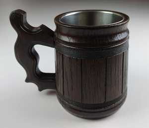 Jarra de Cerveza de Madera Hecha a Mano, Estilo Rústico de los Cárpatos, con Banda Metálica - Product Image 4