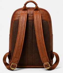 <b>Black</b> Genuine Leather Vintage Mens Business Travel Laptop <b>Backpack</b> Zipper Summer/Winter Polyester Lining Lightweight - Product Image 5