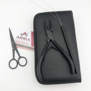 Kit d'outils de pose d'extensions capillaires Microlink noir mat de haute qualité, pinces, ciseaux en acier inoxydable, pinces à cheveux à boucle avec logo - Product Image 4