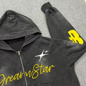 เสื้อฮู้ดซิปโอเวอร์ไซส์ผ้าฝ้าย 100% ล้างแบบพิเศษ พิมพ์ลายกราฟิกสตรีทแวร์ สำหรับผู้ชายและผู้หญิง - Product Image 5