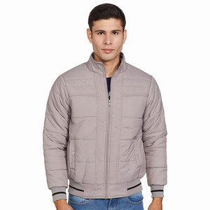 URBANGAZER Men's Gray Thick High Street Puffer Jacket Stand Collar <b>Covered</b> <b>Button</b> Closure Cotton Filling Woolen Fabric Winter - Product Image 1