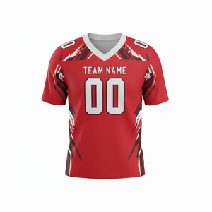 Maillot de football américain personnalisé imprimé par sublimation pour adultes, manches courtes, respirant, option grande taille, 100 % polyester, col en V - Product Image 1