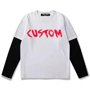 T-shirts vintage à manches longues, double couche, imprimés sur mesure, taille plus, 100% coton, t-shirts délavés pour hommes - Product Image 6