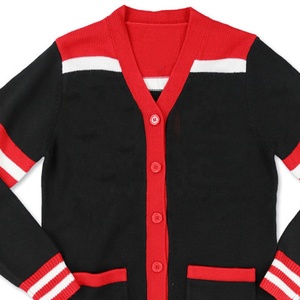 Cárdigan de Punto Transpirable para Mujer, Diseño de Nueve Hermandades Divinas, Color Rojo y Negro en Contraste, Cuello en V, Manga Larga, Bordado Vintage - Product Image 3