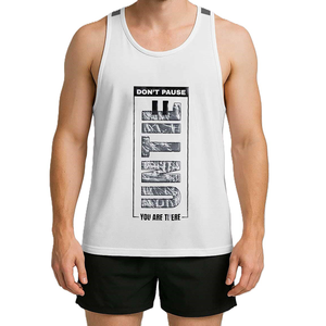 Custom Logo Men's <b>White</b> <b>Tank</b> <b>Top</b> 'Don't Pause You Are There' Print Breathable Eco-Friendly Quick Dry O-Neck Casual - Product Image 1