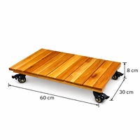 Soporte para Plantas de Madera de Acacia con Ruedas Giratorias de 360 Grados, Soporte Circular Rectangular para Flores de Exterior, Diseño Rústico, Capacidad de 120 kg para Uso en Jardín