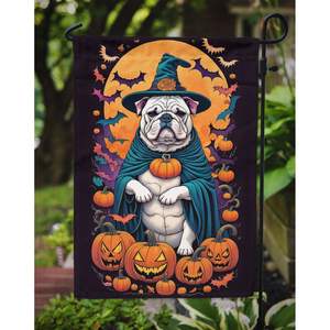 Drapeau multicolore Witchy Halloween Garden Flag White English Bulldog Bannière décorative de jardin pour patio Artwork for Flower Beds Mailboxes - Product Image 3