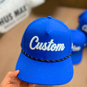Custom Embroidery Logo 5 Panel Rope <b>Flat</b> Brim Waterproof Fabric Laser Cut Hole Snapback <b>Cap</b> And Hat Wholesale For <b>Man</b> And Woman - Product Image 2
