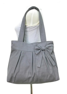 Blue Textile Shopping Bag With <b>Bow</b> Detail Shoulder Length Handle Medium Size Daily Use for Women - Product Image 3
