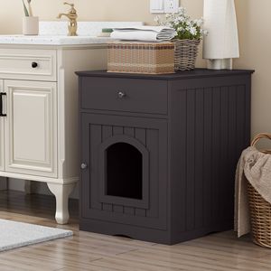 Mobilier d'intérieur en bois pour animaux de compagnie : niche, enclos pour litière de chat avec tiroir, table d'appoint, cage pour animaux, maison pour chat, table de chevet - Product Image 4
