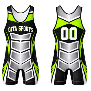 Men Neon Green Black Sublimated Wrestling Singlet Digital Print Polyester Wrestling Suit <b>Athletic</b> Performance Sports Clothing - Product Image 1