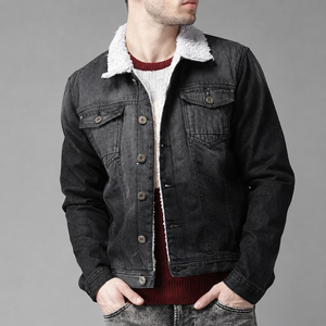 Custom Men's High Quality Denim <b>Winter</b> <b>Jacket</b> <b>Waterproof</b> Reversible Vintage Style Front Logo - Product Image 1