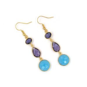 Pendientes Colgantes de Amatista Púrpura y Calcedonia Azul |   Juego de Bisutería Bohemia Hecha a Mano para Boda, Chapado en Oro de 18K sobre Latón - Product Image 1