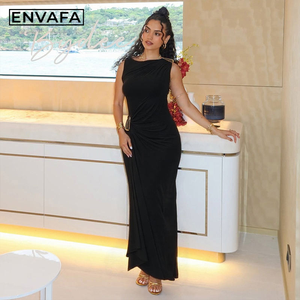 Fabricante de Vestidos Personalizados, Vestido Ajustado con Pliegues para Mujer, Nuevo Vestido de Moda con un Solo Hombro y sin Mangas - Product Image 4