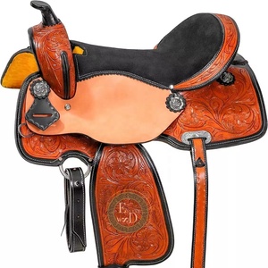 Silla de Montar de Cuero Genuino Ligero de Primera Calidad, Estilo Occidental, Marca SAISHAS, Personalizable, Hecha a Mano, Cómoda, para Carreras de Barriles y Rodeo - Product Image 1