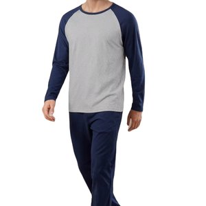 Ensemble de pyjama pour homme en coton 100% à manches longues et col rond, 2 pièces, avec pantalon long, respirant, vêtements de détente thermiques, Bangladesh - Product Image 1