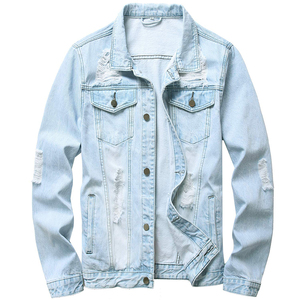 Men's Light Blue Denim Jacket <b>Stand</b> Collar Casual Washed Cotton Jacket Spring Regular Fit Single Breasted Button Front - Product Image 3