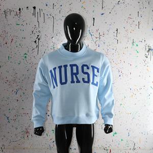 NURSE SKY BLUE <b>Mock</b> <b>Neck</b> Sweatshirt 100% BLUE Applique Embroidery wide <b>neck</b> Sweatshirt Finer Threads - Product Image 2