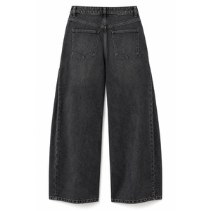 Women's Mid-Rise Wide Leg <b>Culotte</b> Jeans in Washed Black-Boyfriend Fit ODM Available - Product Image 2