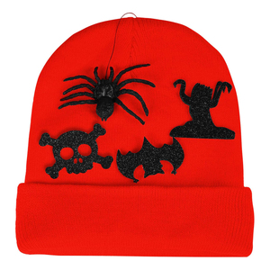 Gorro Rojo con Apliques de Araña Negra, Calavera y Árbol, Estampado Brillante, Unisex, para Adultos, Gorro de Invierno para Fiestas, Estilo Punk, Gorro ODM - Product Image 1