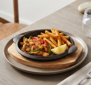 Poêle à fajitas ronde en fonte avec base en bois pour un service des aliments sans effort à la maison et dans les restaurants - Product Image 6