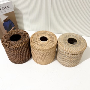Rattan case cover for tissue box hand weave cylinder <b>storage</b> <b>boxes</b> natural napkin <b>paper</b> containers - Product Image 5