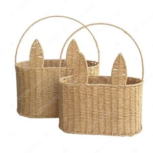Panier de rangement vintage BUNNY TOTE géométrique pour Pâques, en jonc de mer et rotin, écologique, pour la décoration intérieure et l'utilisation quotidienne en pique-nique - Product Image 2