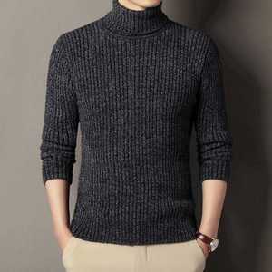 Pull col roulé slim fit pour homme, tricot côtelé, anti-plis, teint uni, vente en gros, OEM - Product Image 1