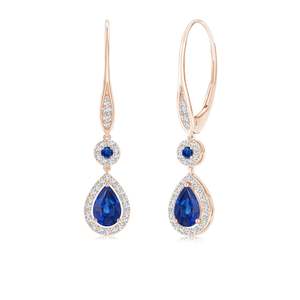 Pendientes Colgantes de Zafiro Azul en Forma de Pera y Halo Redondo con Diamantes Reales en Oro Blanco de 14 Quilates, Joyería de Compromiso para Mujer - Product Image 3