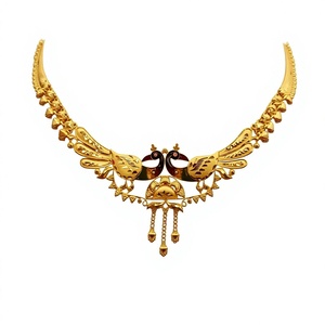 Collier paon en or massif 22 carats, bijoux indiens traditionnels faits à la main, élégant collier ethnique en or pour femmes, cadeau de mariage - Product Image 2