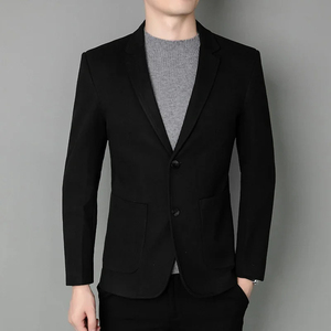 Blazer en Laine Slim Décontracté Style Britannique Version Coréenne pour Homme d'Affaires Élégant Couleur Unie pour Mariage et Travail - Product Image 1