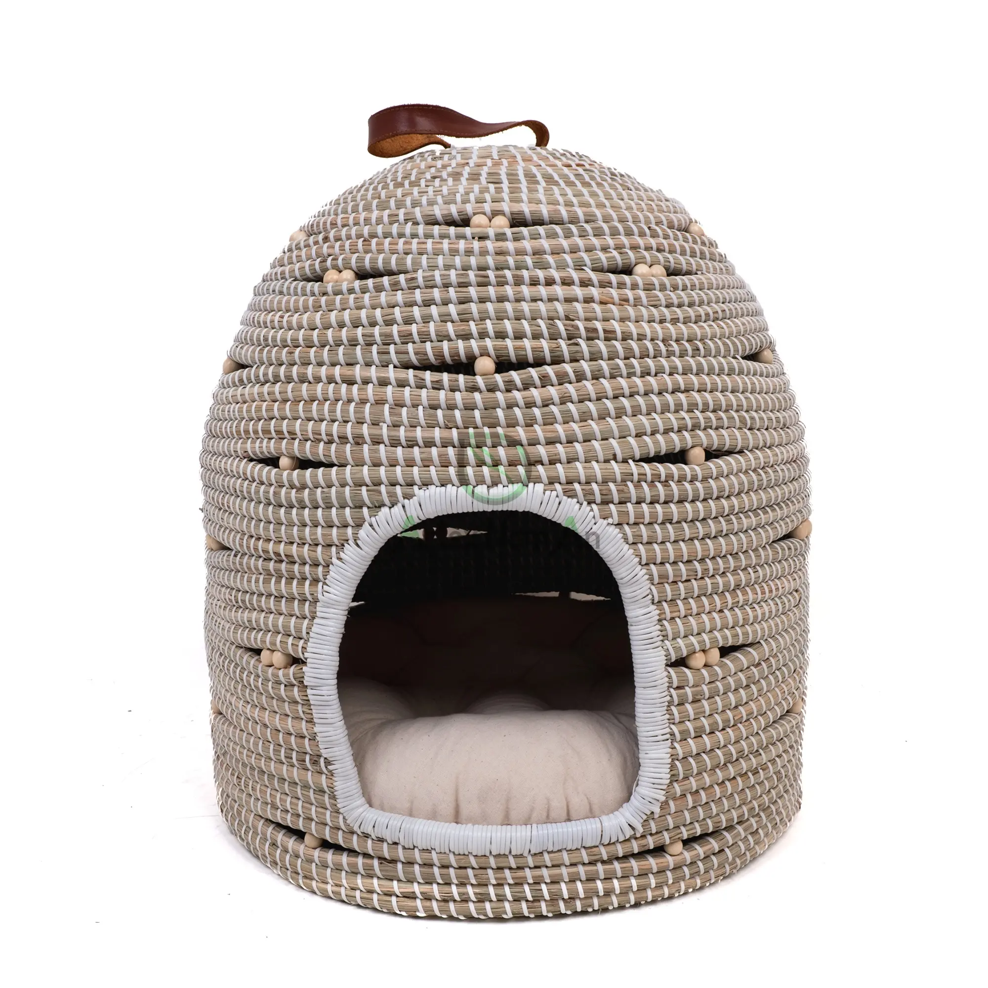 Casa de mimbre tejida para mascotas, cueva para gatos, personalizada para perros pequeños, interior
