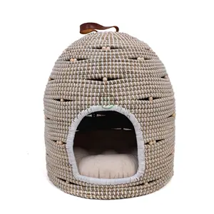 Woven seagrass pet cat house/wicker cat cave bed/custom small dog house indoor