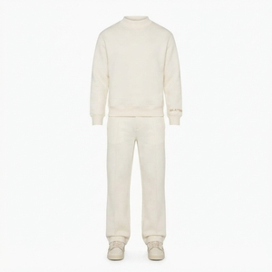 Men Cream Mock Neck Sweatshirt Sweatpants <b>Set</b> Casual Streetwear <b>Matching</b> Clothes Oversized <b>Jogger</b> <b>Set</b> Custom Logo - Product Image 3