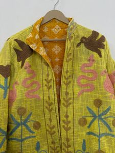 Twin Feet Bohemian Floral Green Embroidered Cotton TNT Suzani <b>Jacket</b> <b>Mandarin</b> <b>Collar</b> Handmade Ethnic Winter Wear Windproof Thick - Product Image 4