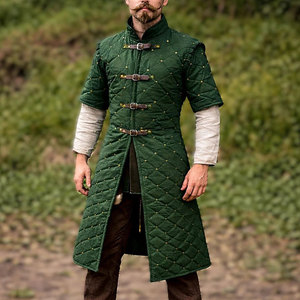 Green Medieval Gambeson Padded Jacket Costume For Reenactment Historical Training Protective Thick <b>Quilted</b> Coat - Product Image 2