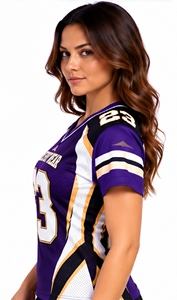 Camiseta Deportiva Index para Mujer, Estilo Fútbol Americano, Cuello en V, Manga Corta, Malla Sublimada, Número 23, Color Morado - Product Image 4