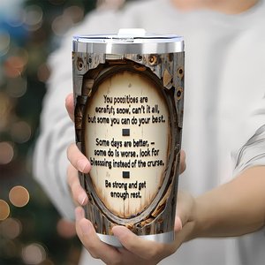 Gobelet isotherme en acier inoxydable de 20 oz, anti-fuite, avec design en bois et citation inspirante - Product Image 2