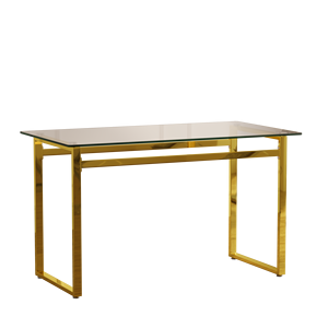 Tavolo da Pranzo Rettangolare Moderno e Minimalista per 4-6 Persone con Piano in Vetro Temperato da 8 mm e Gambe in Metallo Cromato Dorato - Product Image 6