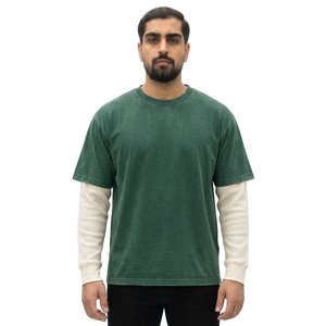 เสื้อยืดคอกลมแขนสั้นผู้ชาย สีเทา ทรงปกติ ผ้าฝ้าย สไตล์ลำลอง สีพื้น แต่งขอบตัดกัน แบบถัก สตรีทแวร์ เป็นมิตรกับสิ่งแวดล้อม - Product Image 4