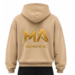 Survêtement à capuche beige pour homme Mudassar Ali, 100% coton, imprimé foil, logo avant et arrière, vêtements décontractés pour l'automne - Product Image 3