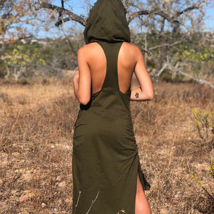 Robe longue bohème dos nu en coton avec capuche, tenue de festival fluide pour femme, idéale pour les vacances d'été - Product Image 5