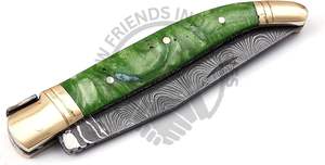 Couteau pliant de chasse de style Laguiole, lame en acier Damas, nouvelle marque, meilleur couteau de poche tranchant avec bolster/pommeau en résine et laiton. - Product Image 6