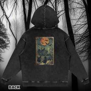 Sweat à capuche zippé délavé pour homme – Imprimé araignée oversize, logo en strass, vêtements streetwear tendance, fabricant - Product Image 3