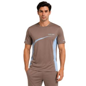 T-shirt de sport pour homme, couleur taupe et bleu ciel, à séchage rapide, pour la course à pied, la salle de sport, l'entraînement, personnalisable avec impression - Product Image 1