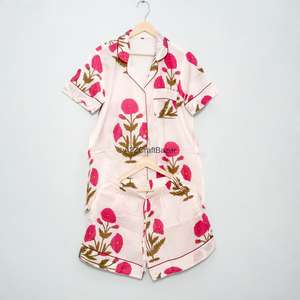 Ensemble de pyjama court élégant pour femme, imprimé floral, col en V, 100% coton pur, respirant, doux, fermeture à cordon, été - Product Image 5