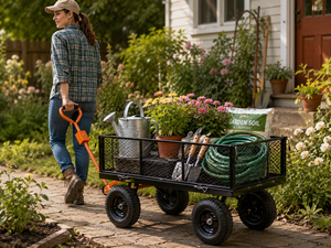 OEM Garden Wagon Cart 1200lb Capacity Steel Mesh Utility Cart with Removable Sides 10" Pneumatic Tires Yard <b>Trolley</b> ODGGAD011 - Product Image 2